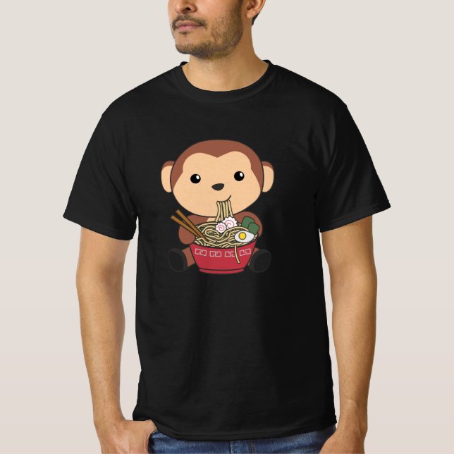 Ramen Japanska Noodles Sweet Monkey Eats Ramen T Shirt (Framsida)