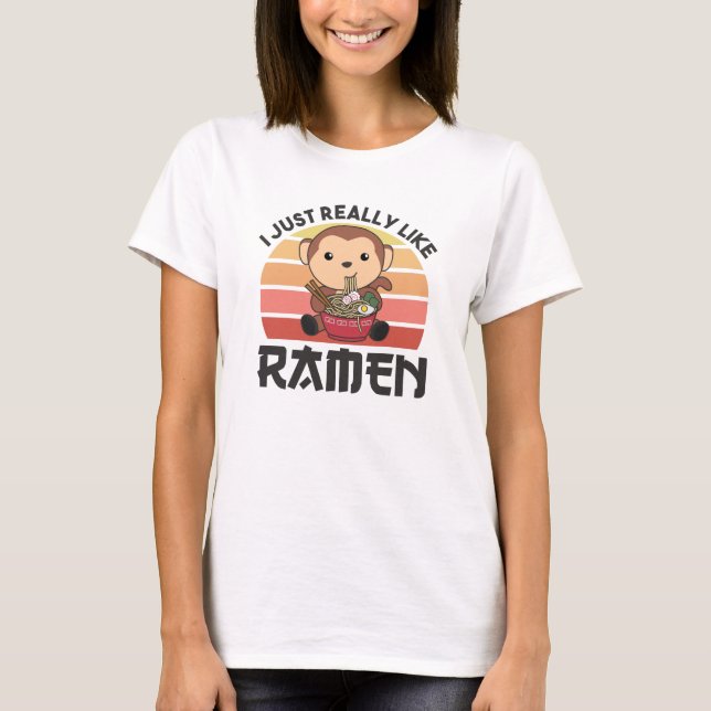 Ramen Japanska Noodles Sweet Monkey Eats Ramen T Shirt (Framsida)