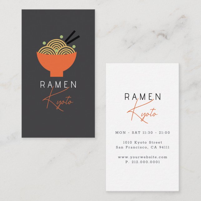 Ramen Japanskt Restaurang Grå Affärskort Visitkort (Fram/baksida)