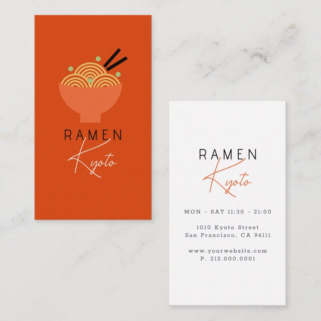 Ramen Japanskt Restaurang Röd Affärsbricka Visitkort (Fram/baksida)