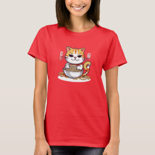 Ramen Katt Äter Nudlar Design T-Shirt