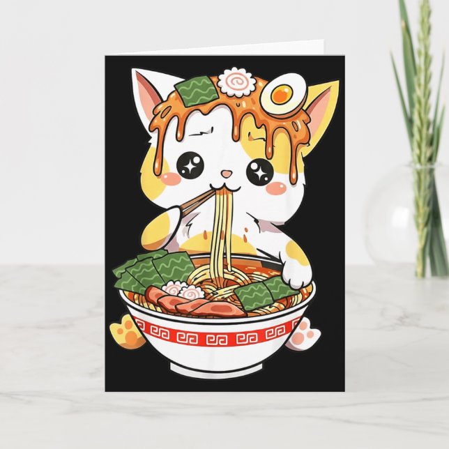 Ramen Katt Design Kawaii Stil Rolig Japansk Anime Kort (Framsida)