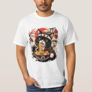 Ramen Katt Japansk Stil – Söt Svart Katt & Nudel T Shirt