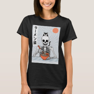 Ramen Katt Skelett Halloween Japanska Nudlar Rolig T Shirt