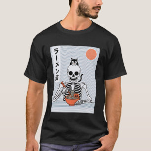 Ramen Katt Skelett Halloween Japanska Nudlar Rolig T Shirt