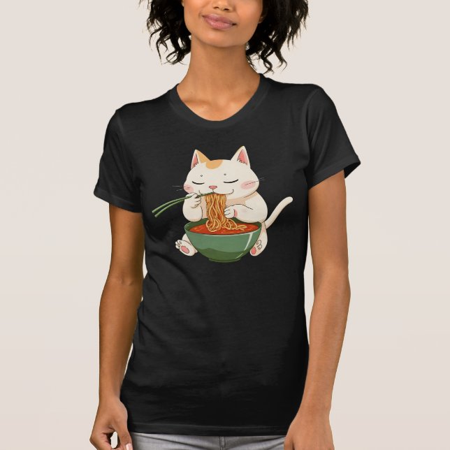 Ramen Katt – Sött Anime Nudel Älskar Design  T Shirt (Framsida)