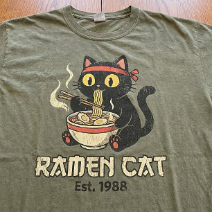 Ramen Katt Vintage Rolig Japansk Nudlar Svart Katt T Shirt