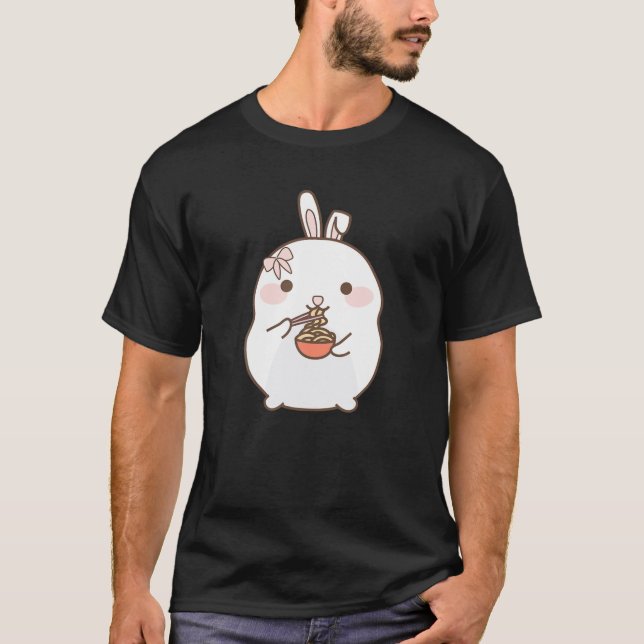 Ramen Kawaii Bunny Rabbit Eating Ramen Cute Graphi T Shirt (Framsida)
