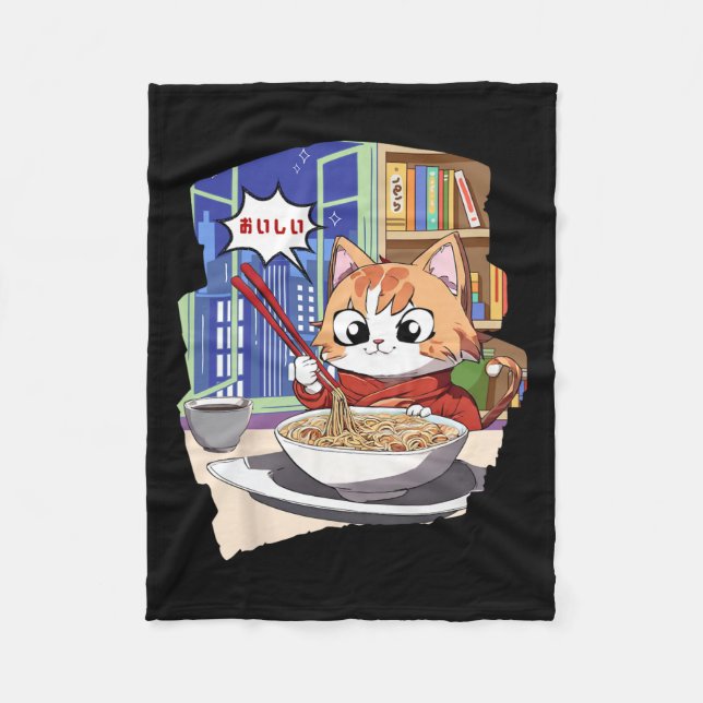 Ramen Kawaii Cat Anime Fleecefilt (Framsidan)