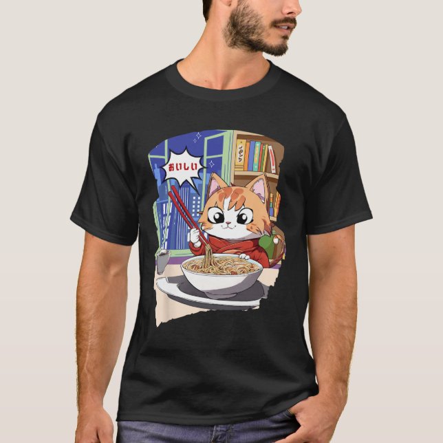 Ramen Kawaii Cat Anime T Shirt (Framsida)