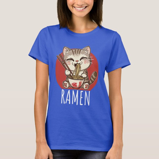 Ramen Kawaii Japan Anime Manga Cat T Shirt (Framsida)