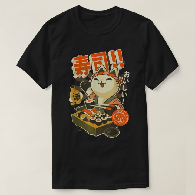 Ramen-klägrafik Cat Sushi Kawaii Anime Japa T Shirt (Design framsida)