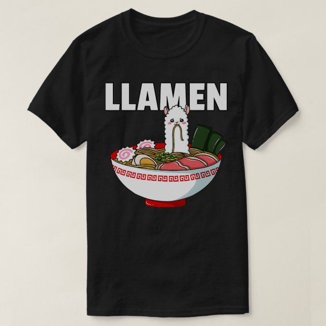 Ramen Llama Noodle Llamen japansk Bowl Kopp Miso T Shirt (Design framsida)