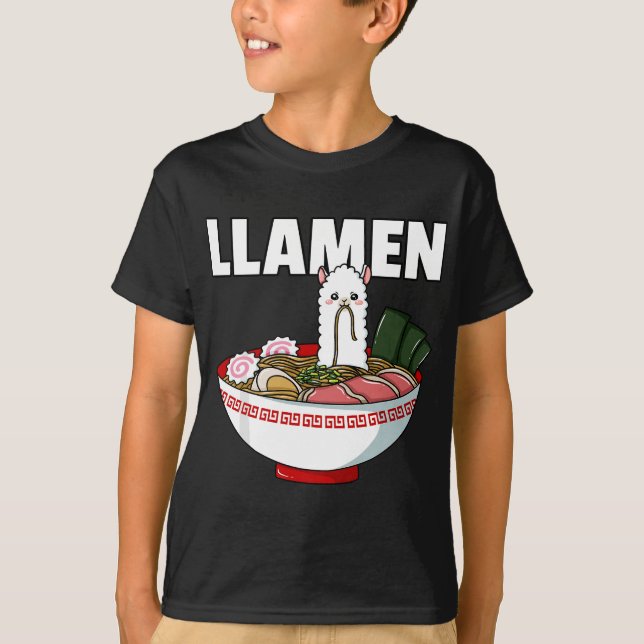 Ramen Llama Noodle Llamen japansk Bowl Kopp Miso T Shirt (Framsida)