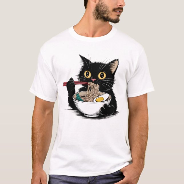 Ramen Lover Black Cat T Shirt (Framsida)