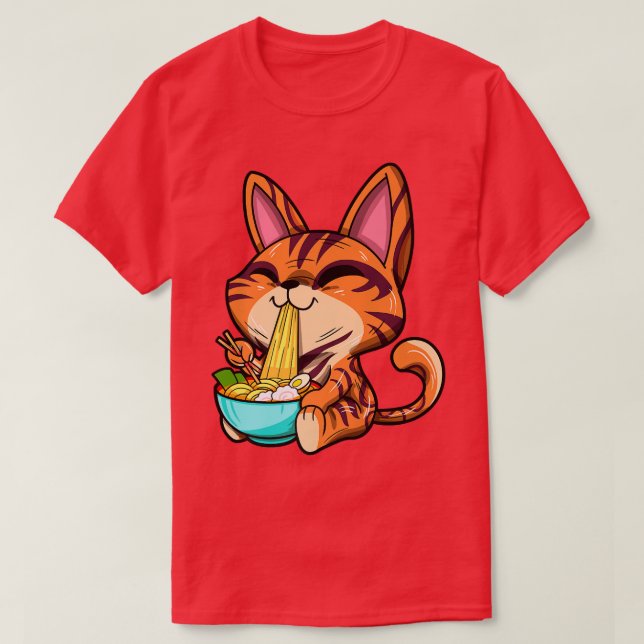 Ramen Lover Japanese Noodle Kawaii Bengal Cat Anim T Shirt (Design framsida)