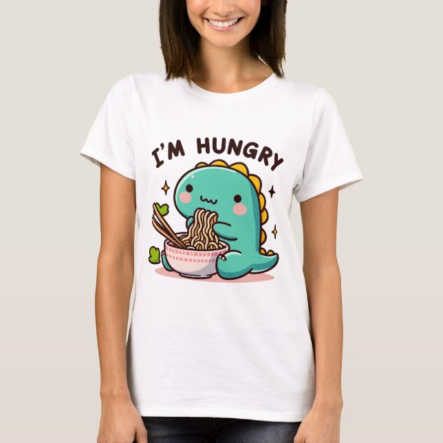 Ramen-Loving Dino: Hungrigt hjärta T Shirt (Framsida)