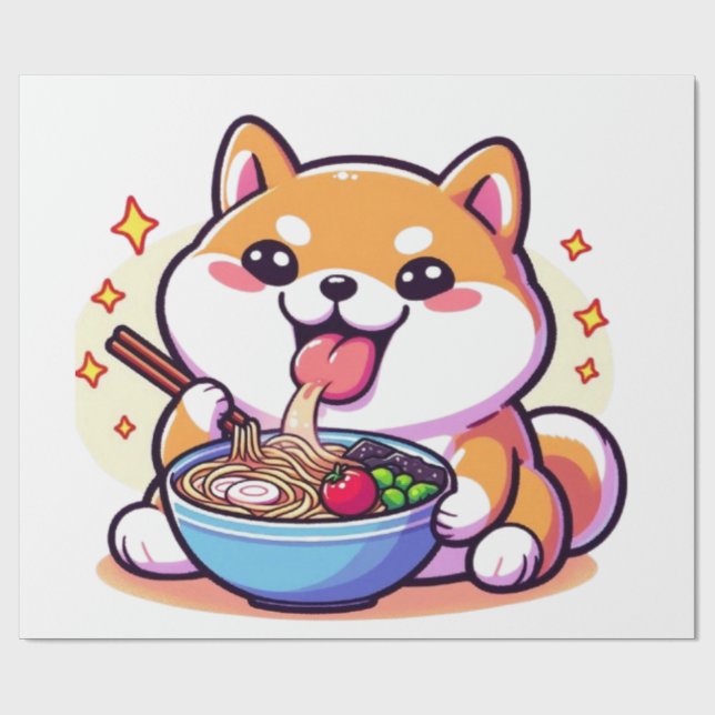 Ramen-Loving Shiba Inu Wrapping Paper – Cute & Pla Presentpapper (Platt)