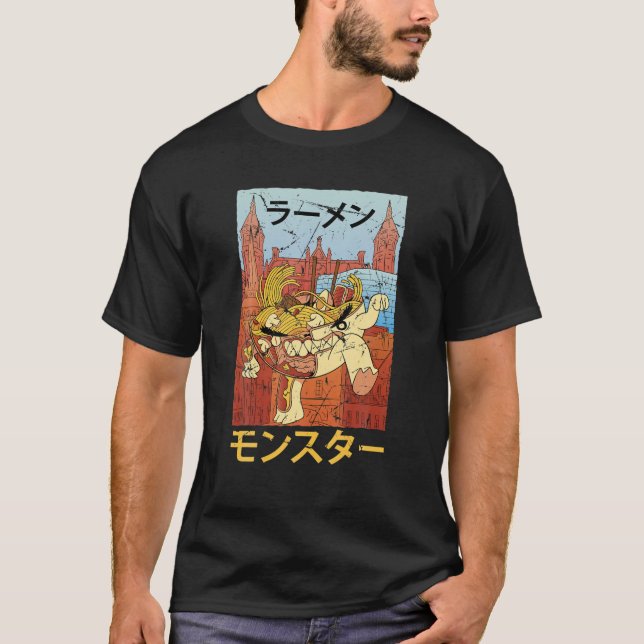 Ramen Monster - Kawaii Anime - Japanese Aesthetics T Shirt (Framsida)
