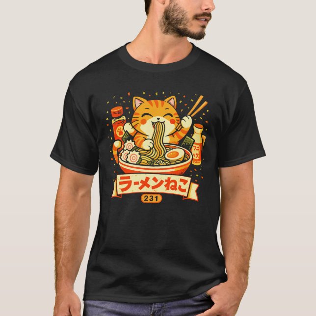 Ramen Neko – Cute Japanese Noodle Cat T Shirt (Framsida)