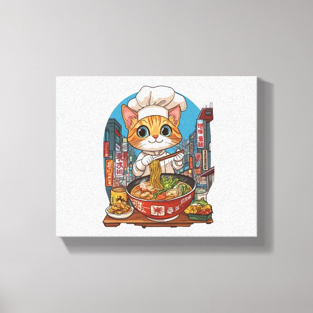 Ramen Neko - Funny Cat Chef Anime Food Canvastryck (Framsida)