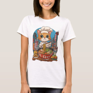 Ramen Neko � Rolig katt kock Anime mat T Shirt