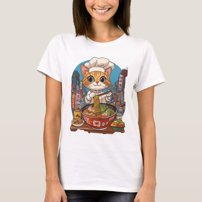 Ramen Neko � Rolig katt kock Anime mat T Shirt (Framsida)