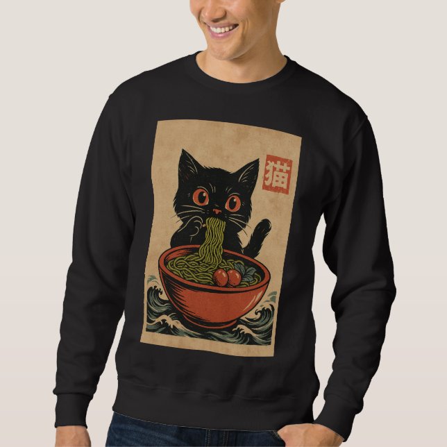 Ramen Noodle Eating: Cat manar sweatshirt (Framsida)