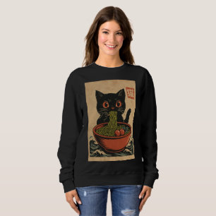 Ramen Noodle Eating: Katt Kvinnotröja T Shirt