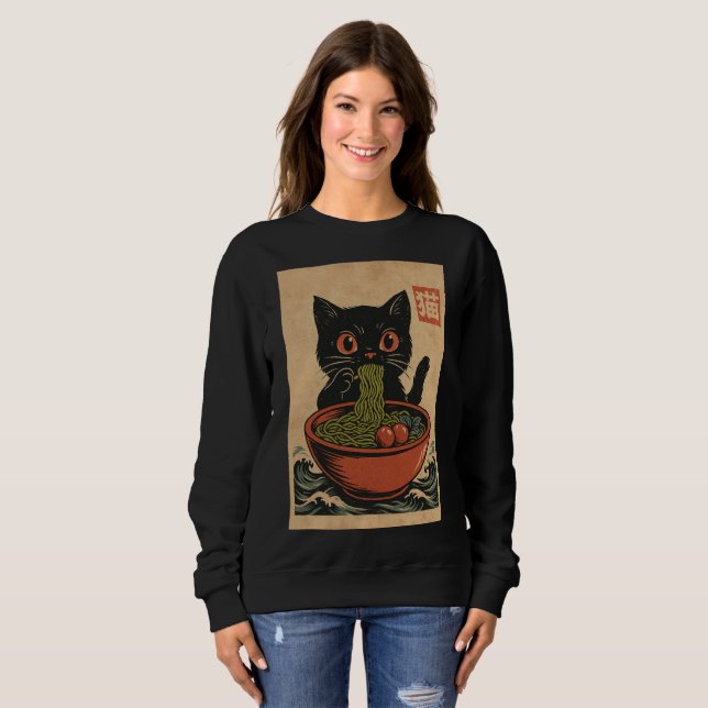 Ramen Noodle Eating: Katt Kvinnotröja T Shirt (Hel framsida)