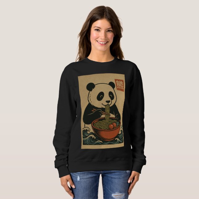Ramen Noodle Eating: Panda Women's sweatshirt T Shirt (Hel framsida)
