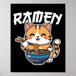 Ramen Noodle Neko Cat Japanska Kawaii Manga Anime Poster