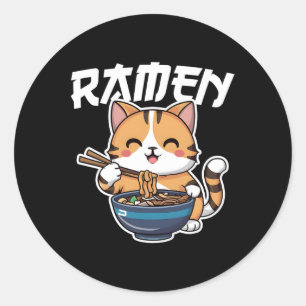 Ramen Noodle Neko Cat Japanska Kawaii Manga Anime Runt Klistermärke
