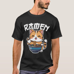 Ramen Noodle Neko Cat Japanska Kawaii Manga Anime T Shirt