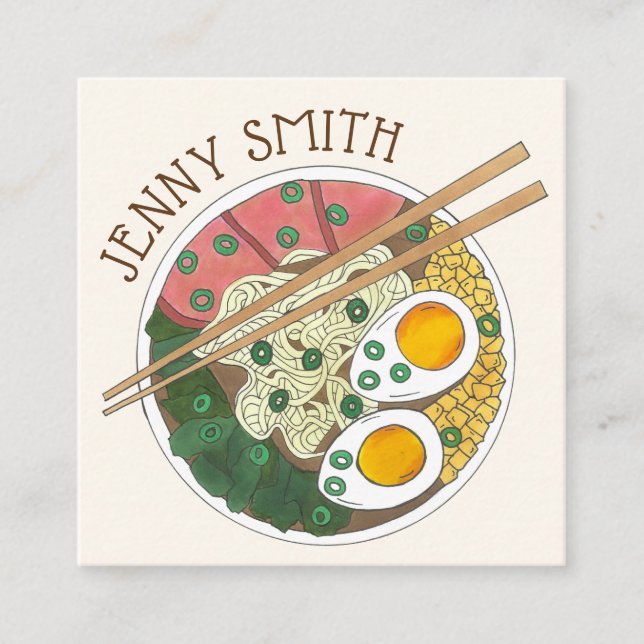 Ramen Noodles Bowl Japanska Food Restaurant Foodie Fyrkantigt Visitkort (Framsida)