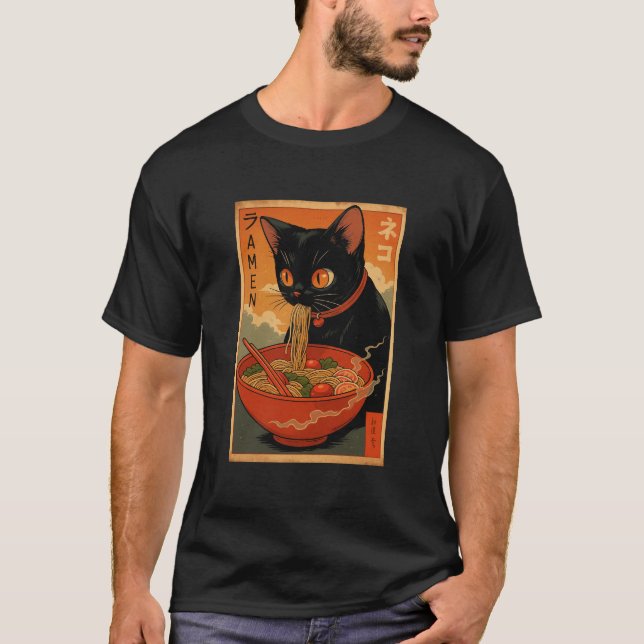 Ramen Noodles Cat Japan Kawaii Retro Cats Mang T Shirt (Framsida)