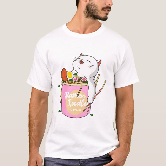 Ramen Noodles Cat T Shirt (Framsida)