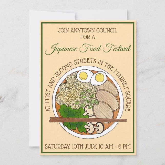 Ramen Noodles Chopsticks Japansk livsmedelsfestiva Inbjudningar (Framsida)