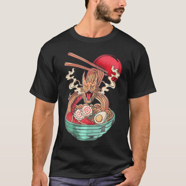 Ramen Noodles Dragon Anime Japanska Kawaii T Shirt (Framsida)