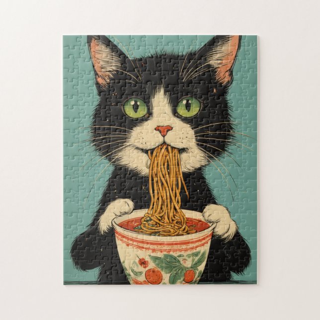 RAMEN NOODLES TUXEDO CAT JIGSAW PUZZLE PUSSEL (Vertikal)