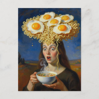 Ramen och ägg på hjärnan Surreal kvinna Vykort