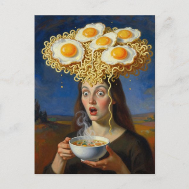 Ramen och ägg på hjärnan Surreal kvinna Vykort (Framsida)