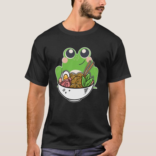 Ramen och Söta Frog Japanska Noodles beroende T Shirt (Framsida)