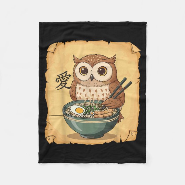Ramen Owl Noodle Kawaii Lover Japanese Funny Graph Fleecefilt (Framsidan)