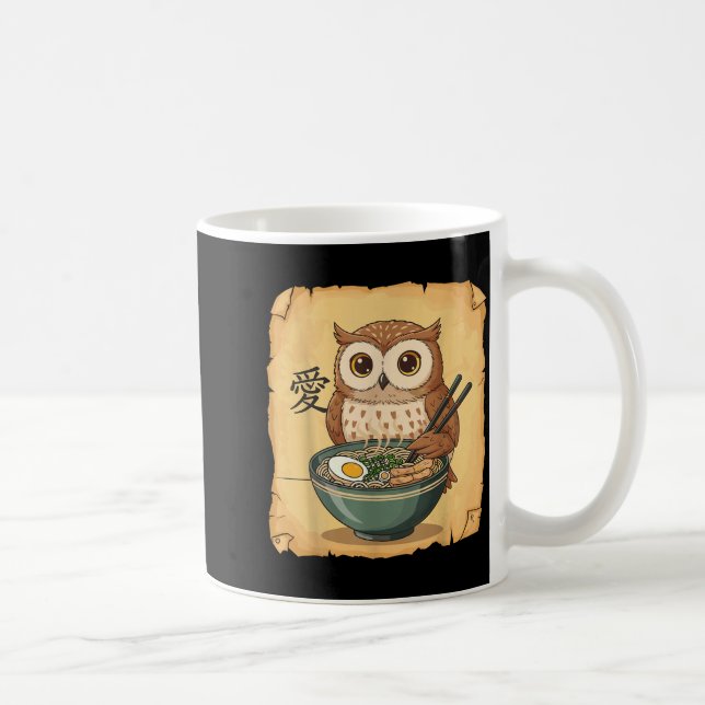 Ramen Owl Noodle Kawaii Lover Japanese Funny Graph Kaffemugg (Höger)
