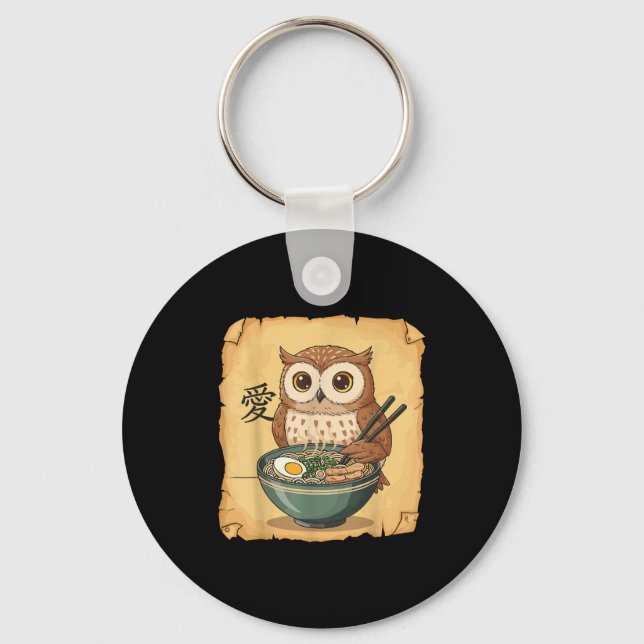 Ramen Owl Noodle Kawaii Lover Japanese Funny Graph Nyckelring (Framsida)