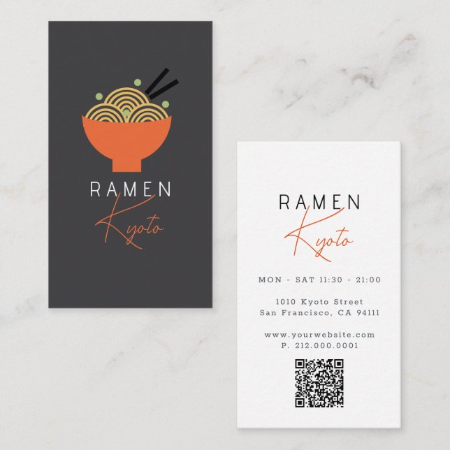 Ramen Restaurang Gray QR-kod Affärs-kort Visitkort (Fram/baksida)