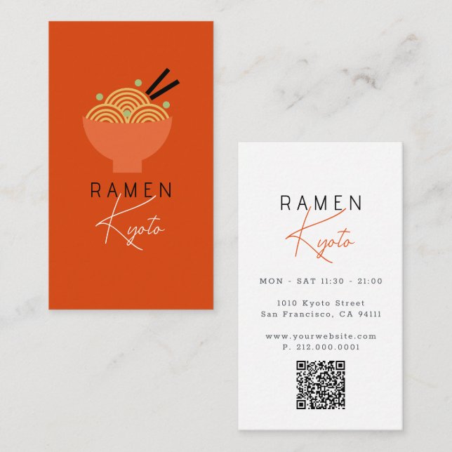 Ramen-restaurang Röd QR-kod Visitkort (Fram/baksida)