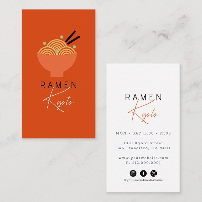 Ramen-restaurang Röd Sociala Media Visitkort (Fram/baksida)