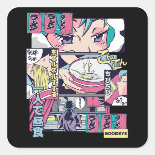 RAMEN SHOP ANIME FYRKANTIGT KLISTERMÄRKE